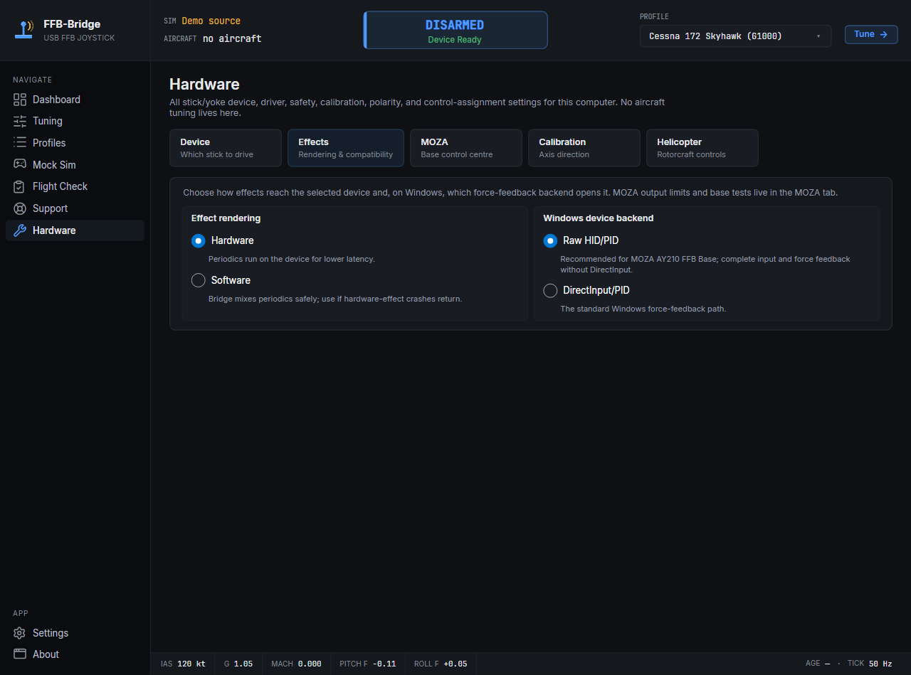 The Effects tab keeps physical strength, validated rendering, and device-level limits together.